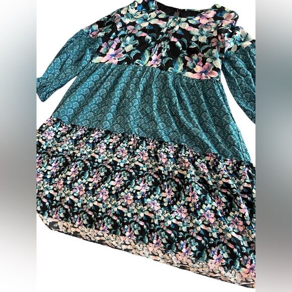 Soft Surroundings Women Floral Mixed Media Long Sleeve Night Bloom Dress - Picture 3 of 9